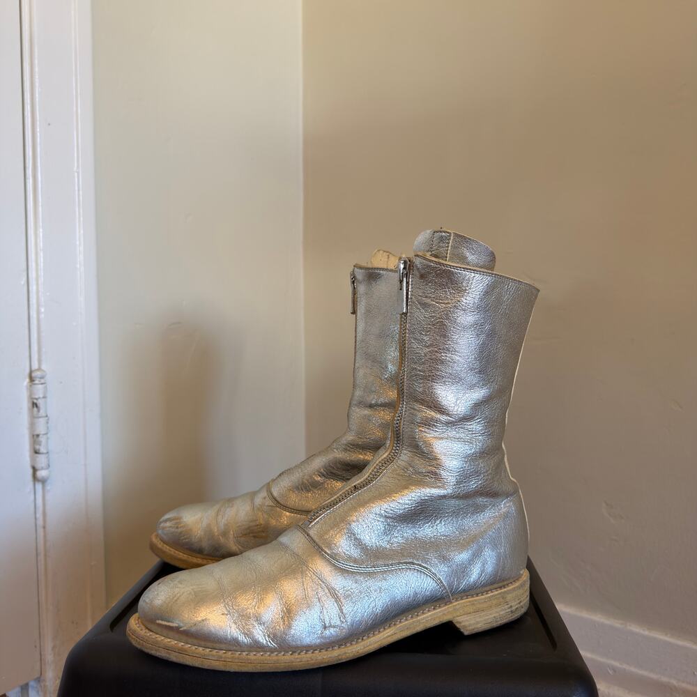 GUIDI SILVER FRONT ZIP MID-CALF LEATHER BOOTS (EU 39)